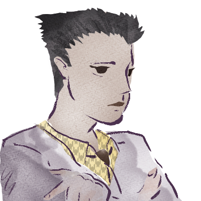 A green haired femme person with lavender skin