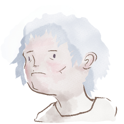 A green haired femme person with lavender skin